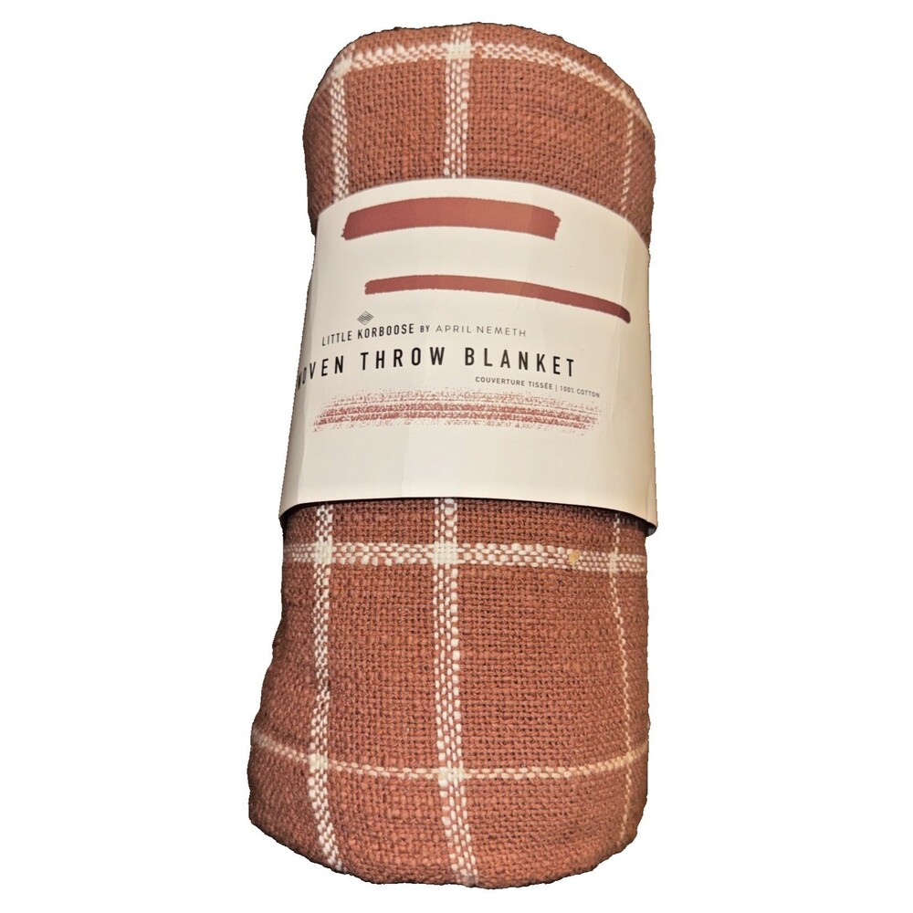 Little Korboose Cotton Woven Throw Blanket 50x60 Rust Plaid – NEW w/ Tags